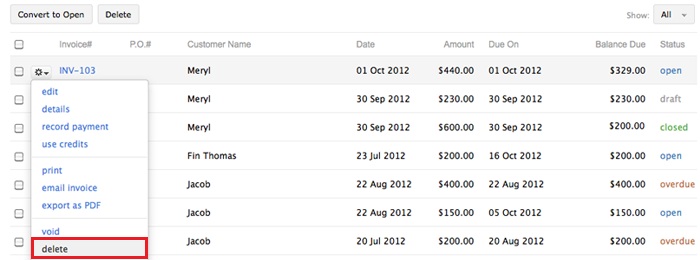 Delete an invoice delete invoice