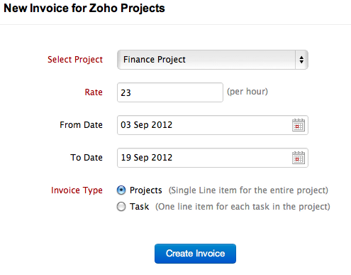 Import projects from Zoho Projects into Zoho Invoice import projects