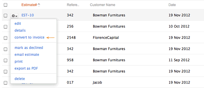 invoice to estimate