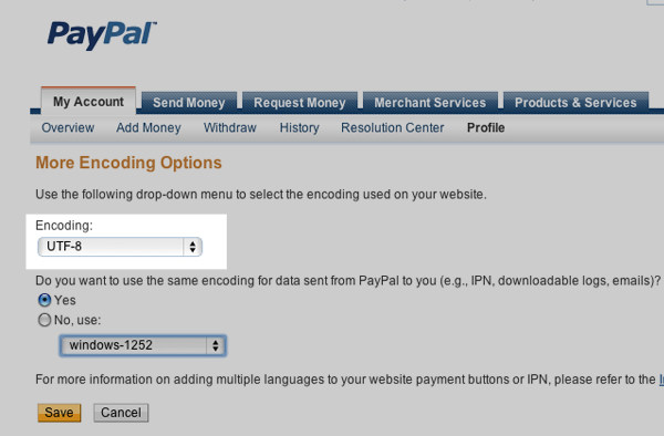 PayPal UTF-8