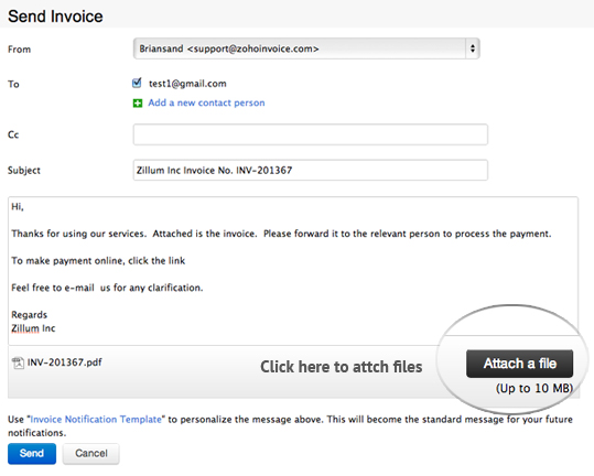 zoho invoice attache-a-file