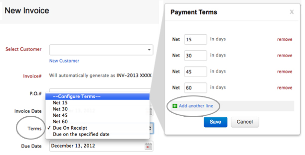 zoho invoice set payment terms
