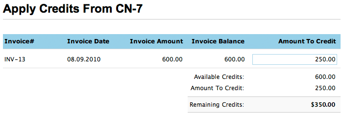 Apply credit note Apply credit note