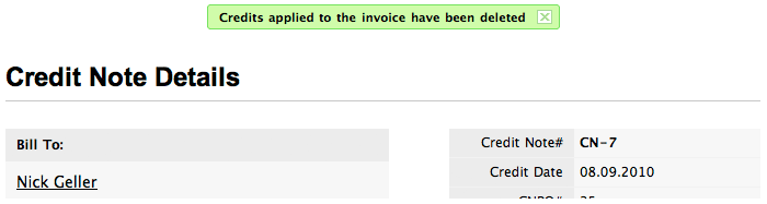 Credit note deleted Credit note deleted