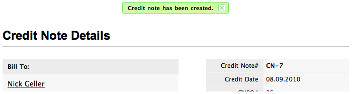 Credit note successfully saved