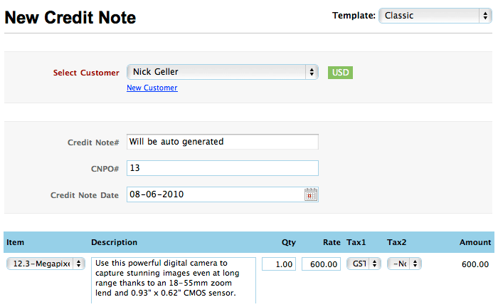 New credit note New credit note