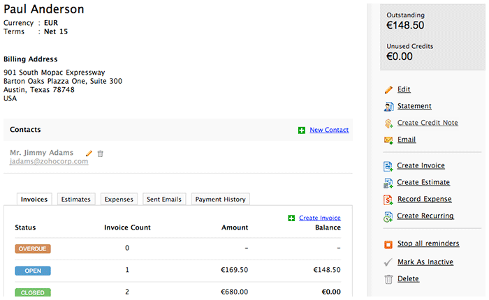 Customer details side bar