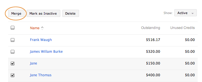 Select customers to merge Select customers to merge