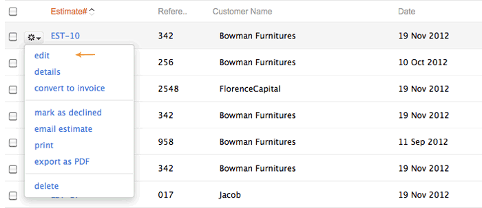 Select edit estimate Select edit estimate