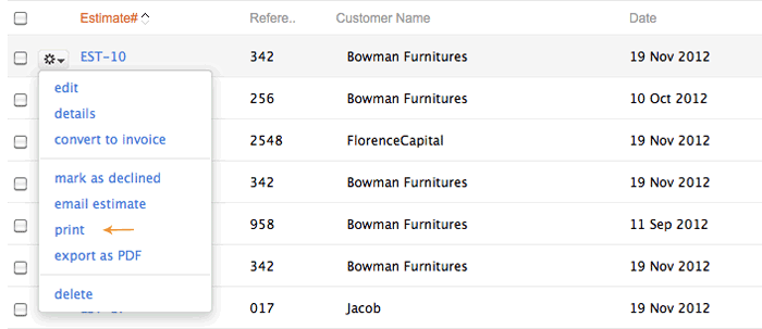 Select print estimate Select print estimate