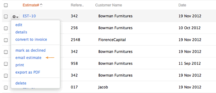 Select send estimate Select send estimate