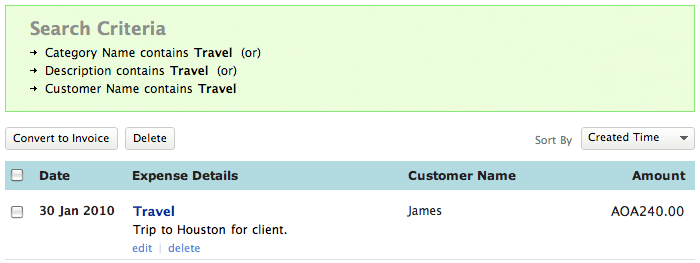 Expense simple search