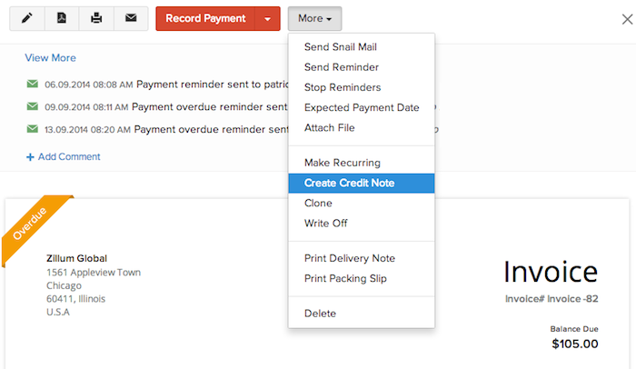 Creating a credit note