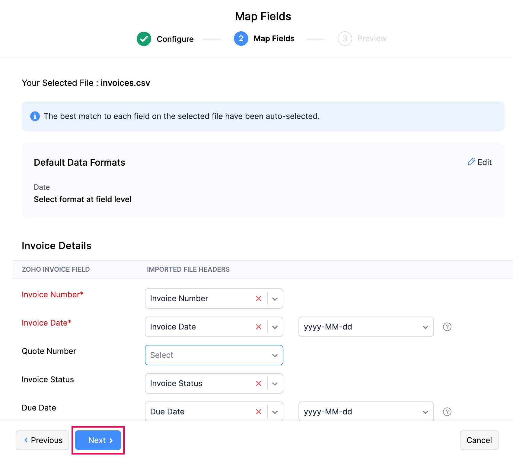 importing Invoices - field matching