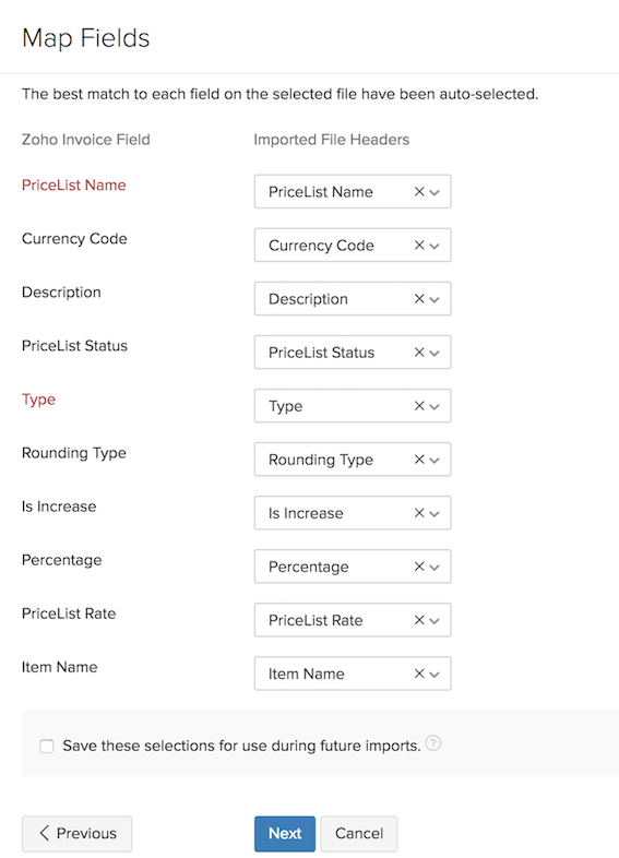 Import - Field Names