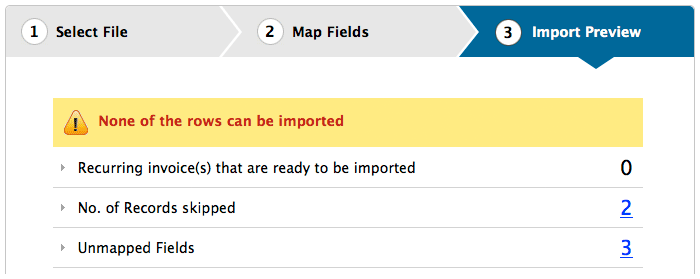 Import recurring invoice error message Import recurring invoice error message