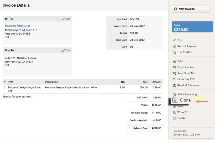 Select clone invoice Select clone invoice
