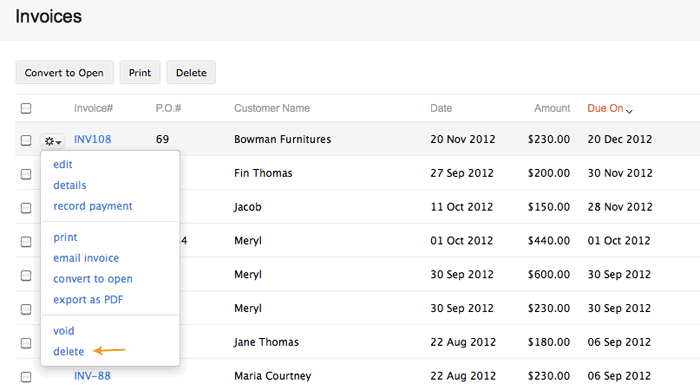 Select delete invoice Select delete invoice