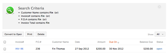 Invoice simple search