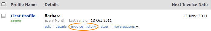 View invoice history Select invoice history