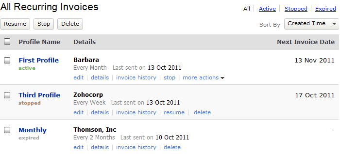 All recurring invoices