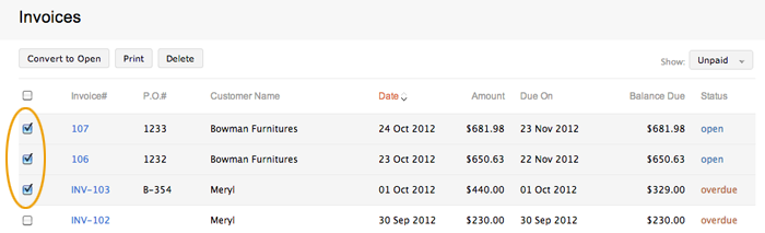 Select invoice Select invoice