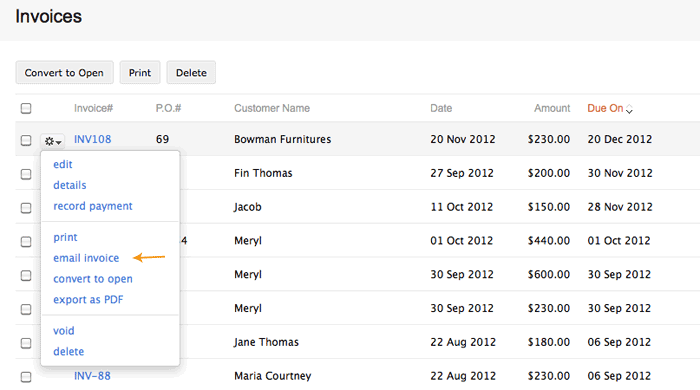 Select send invoice Select send invoice