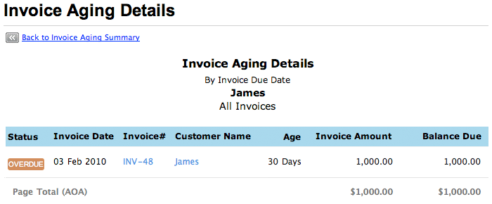 Invoice aging details