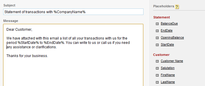 Edit cusotmer statement email
