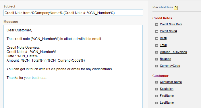 Edit credit note notification 