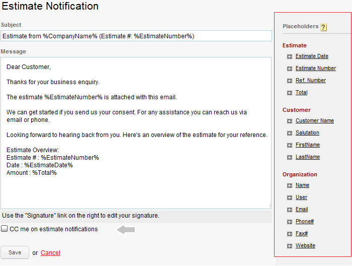 Edit estimate notification 