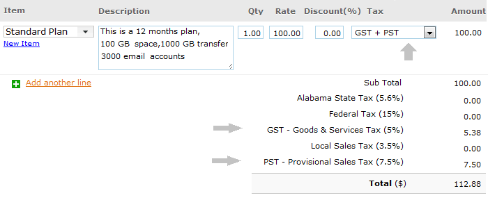 Invoice compound tax
