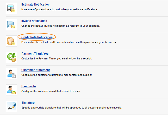 Select credit note notification 