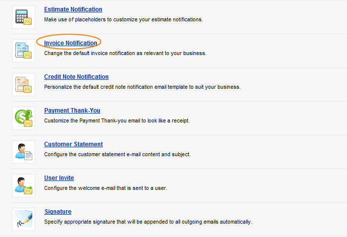Select invoice notification 