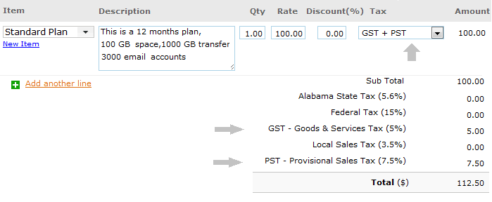 Invoice simple tax