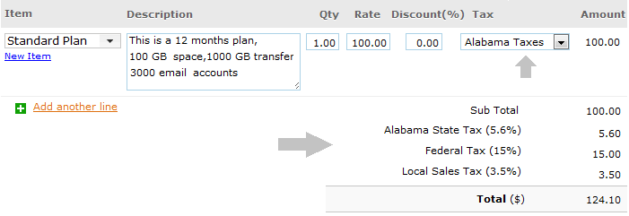 Invoice with Alabama Tax Group