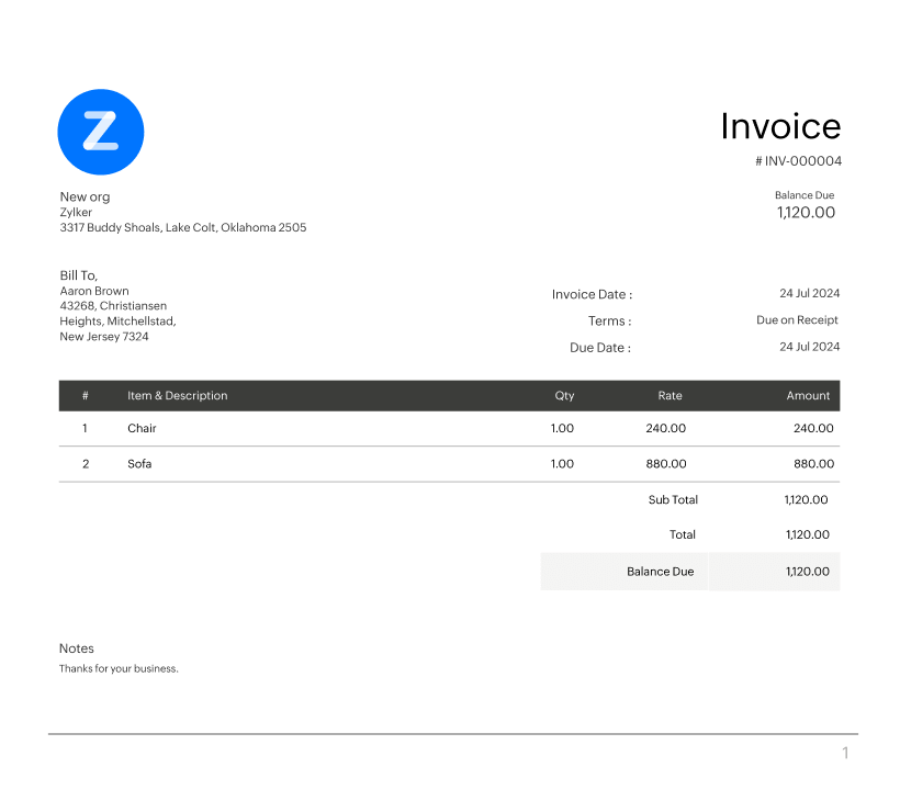 Zoho Invoice - Custom Templates