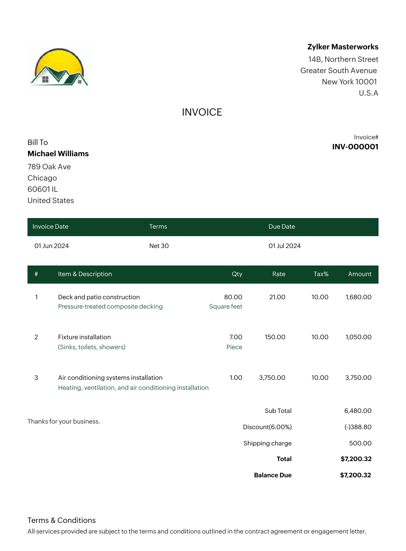 Construction Invoice Template | Zoho Invoice