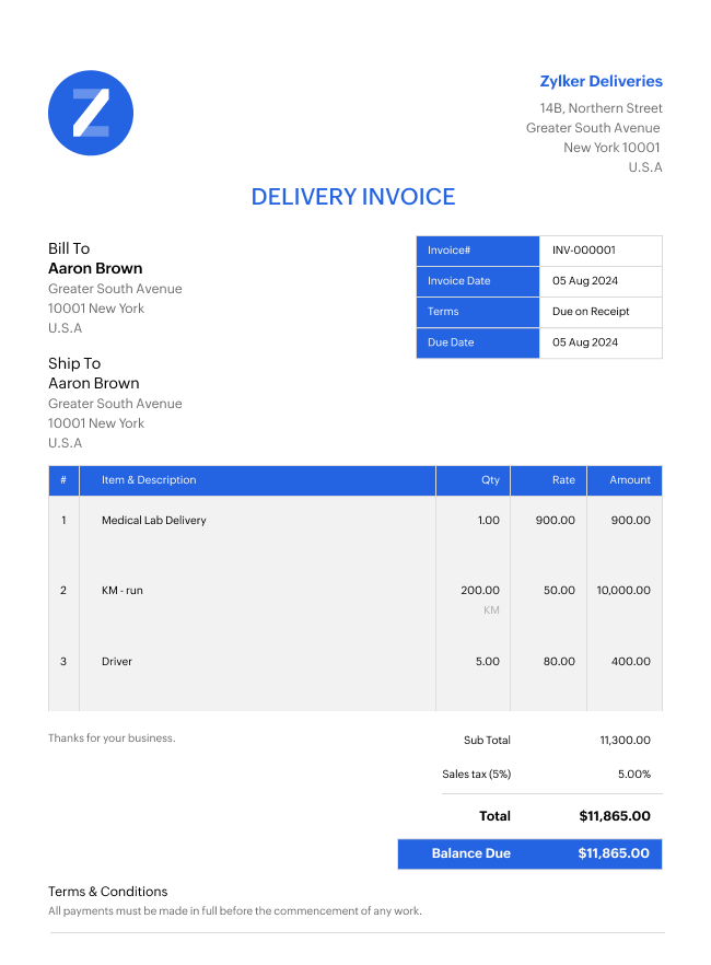 Delivery Invoice Template | Zoho Invoice