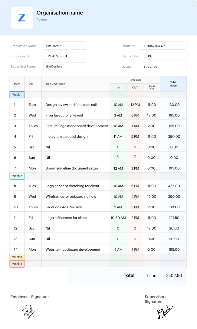 Monthly Timesheet Template