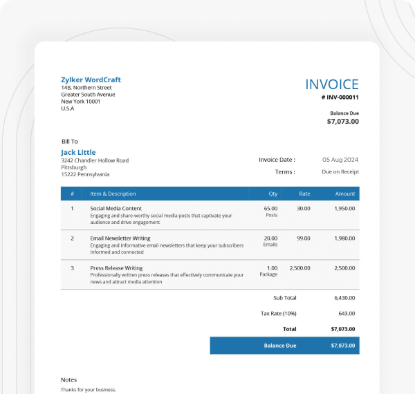 Copywriter invoice template