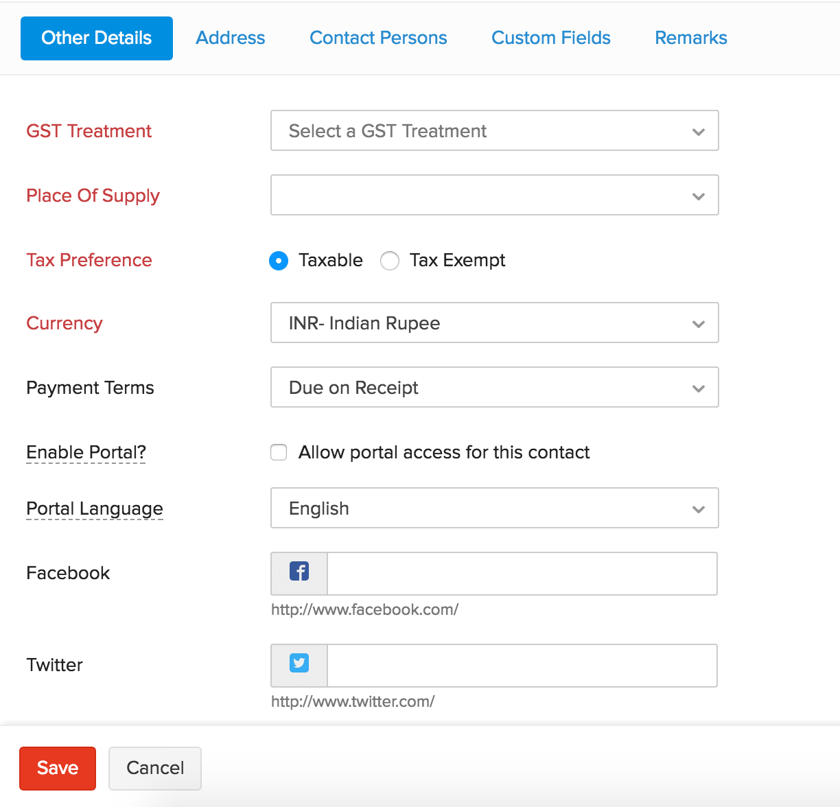 GST information in Contacts