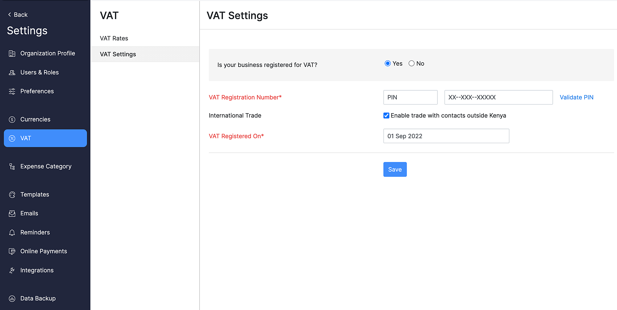 VAT Settings