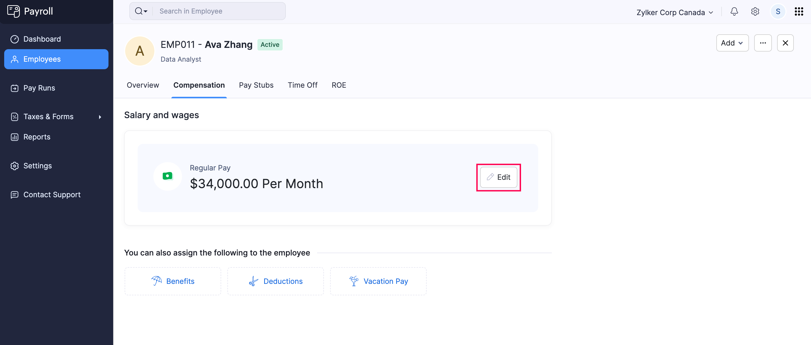 Edit the Regular Pay of an Employee