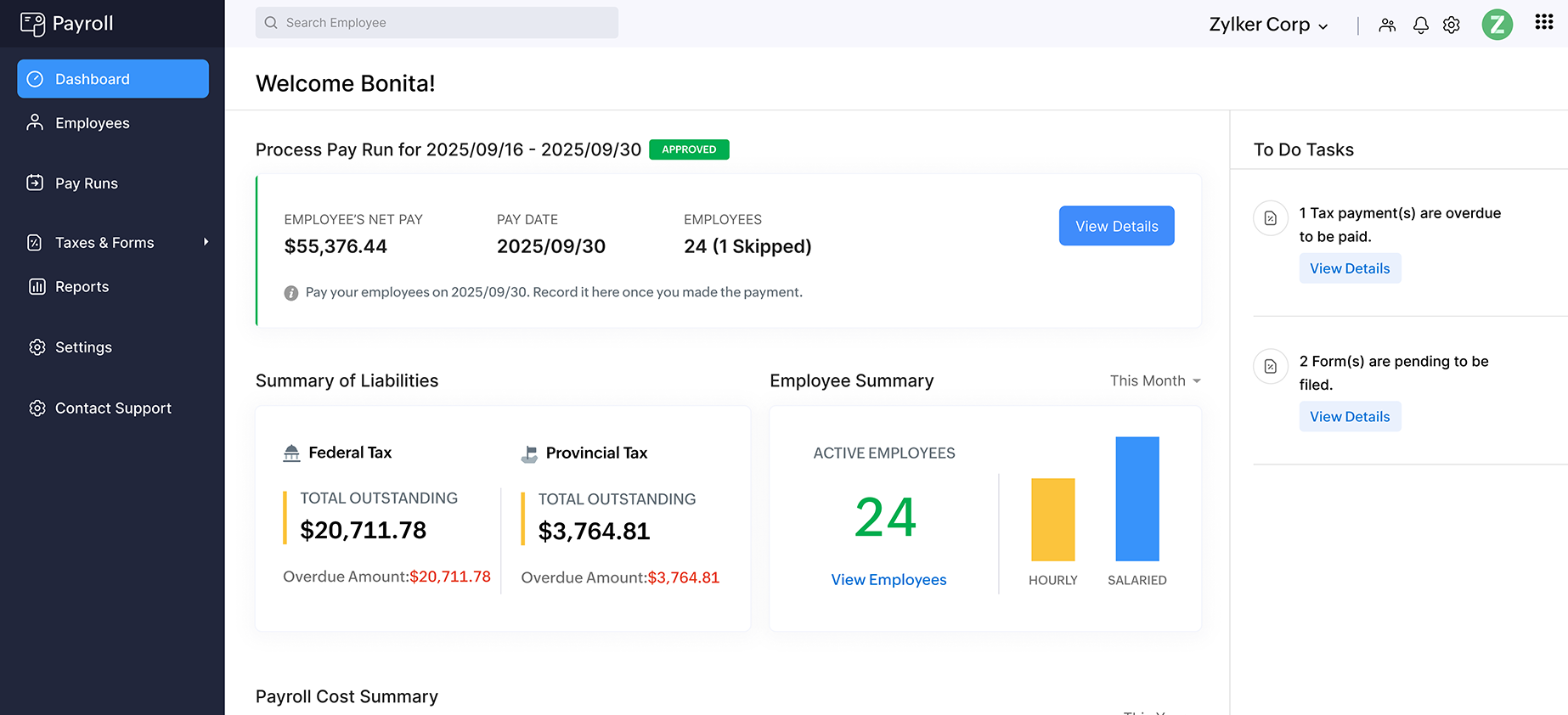 Zoho Payroll - Overview