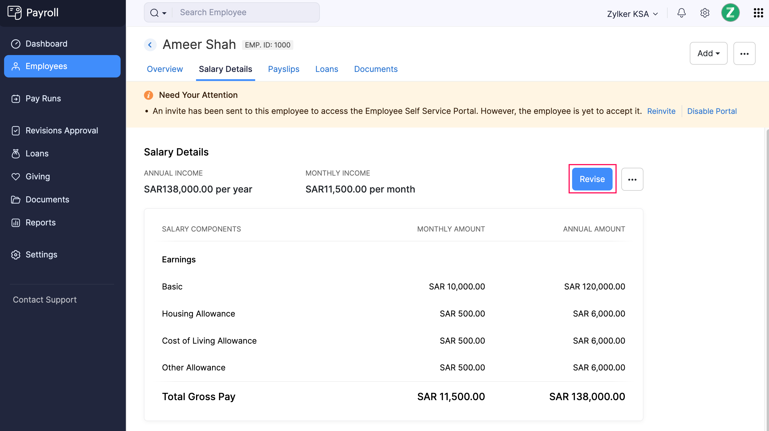Revise Employee Salary Button in the Employees Module