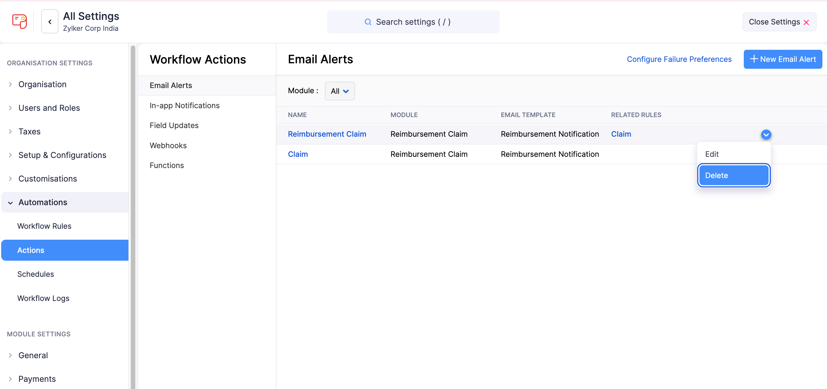 Delete Email Alert
