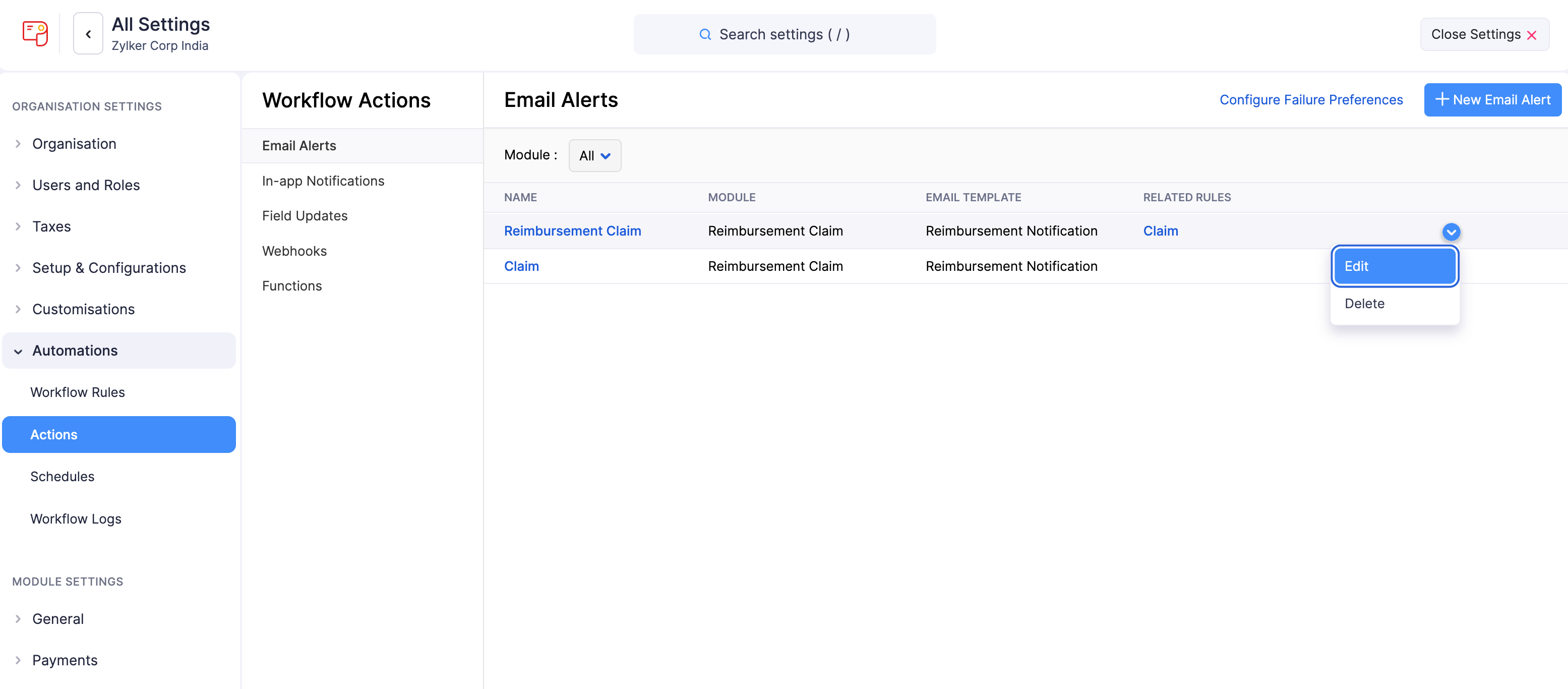 Edit Email Alert