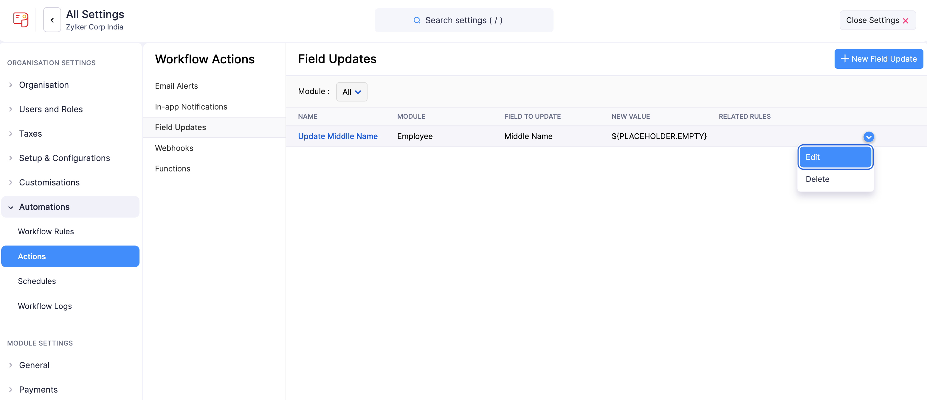 Edit Field Updates in Zoho Payroll