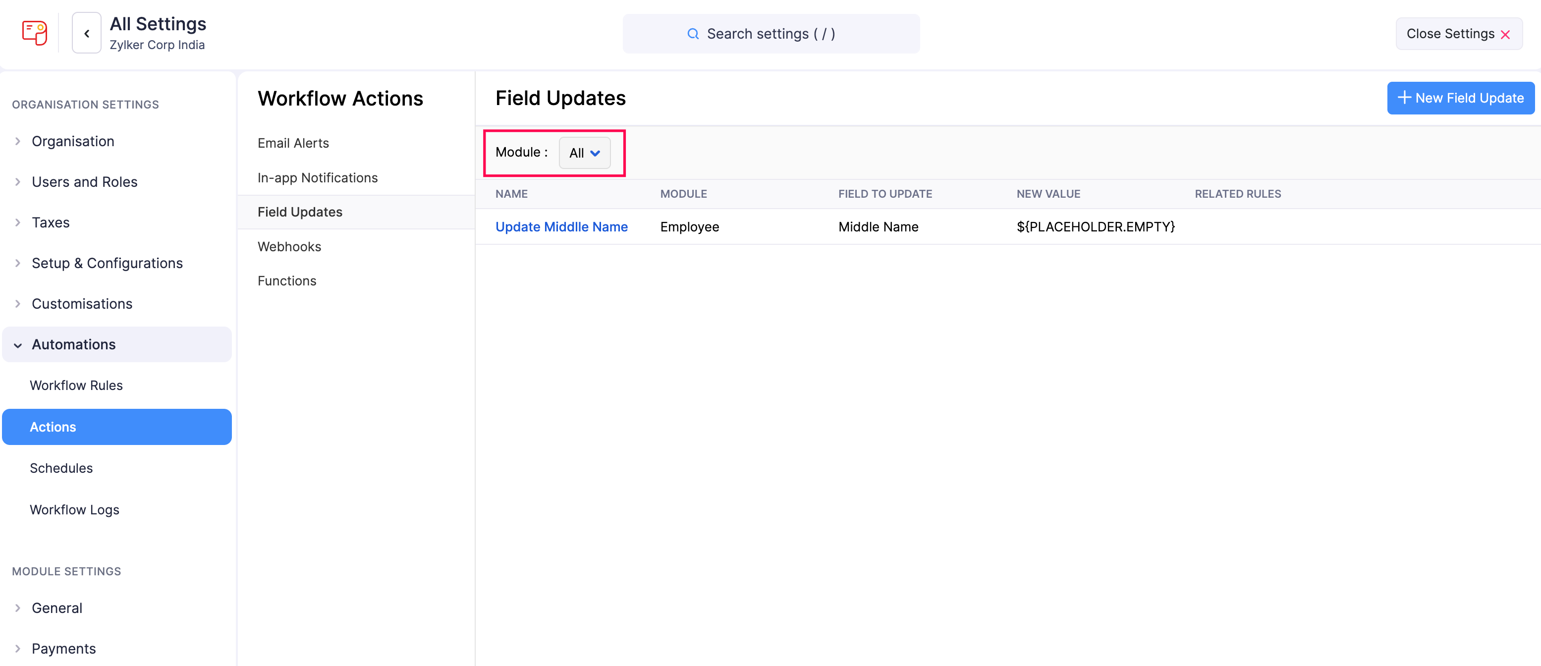 Filter Field Updates in Zoho Payroll